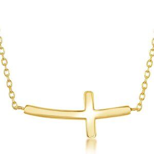 Sterling Silver 14k Gold Plated Sideways Cross Necklace Women Gift